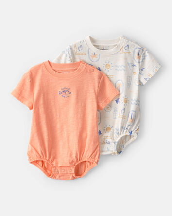 Baby 2-Pack Beach Multipack Bubble Rompers - Orange/Ivory, 