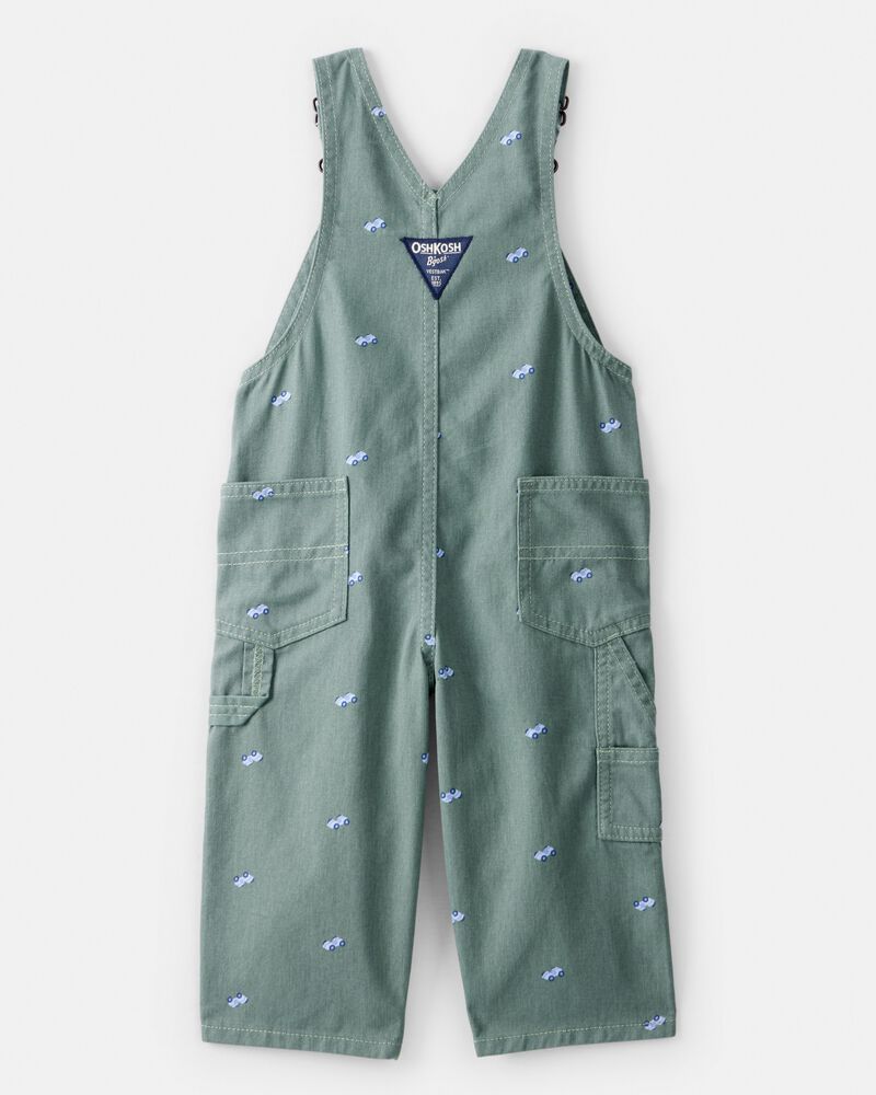 Baby Race Car Print Overalls - Green, image 2 of 4 slides