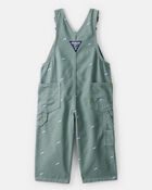 Baby Race Car Print Overalls - Green, image 2 of 4 slides