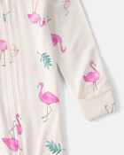 Baby Girl Flamingo PurelySoft 2-Way Zip Sleeper - Ivory, image 5 of 9 slides