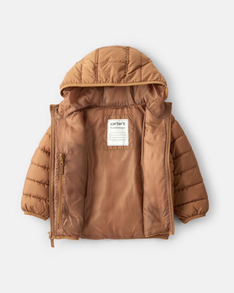 Toddler Boy Midweight Packable Puffer - Brown, image 2 of 4 slides