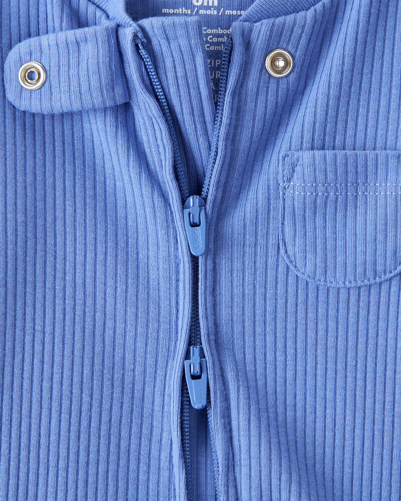 Baby Boy Rib Long-Sleeve Snug Fit Sleeper - Blue, image 2 of 4 slides