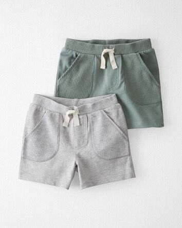 Enfant en bas &acirc;ge Emballage de 2 shorts en tricot gaufr&eacute; de coton biologique, 