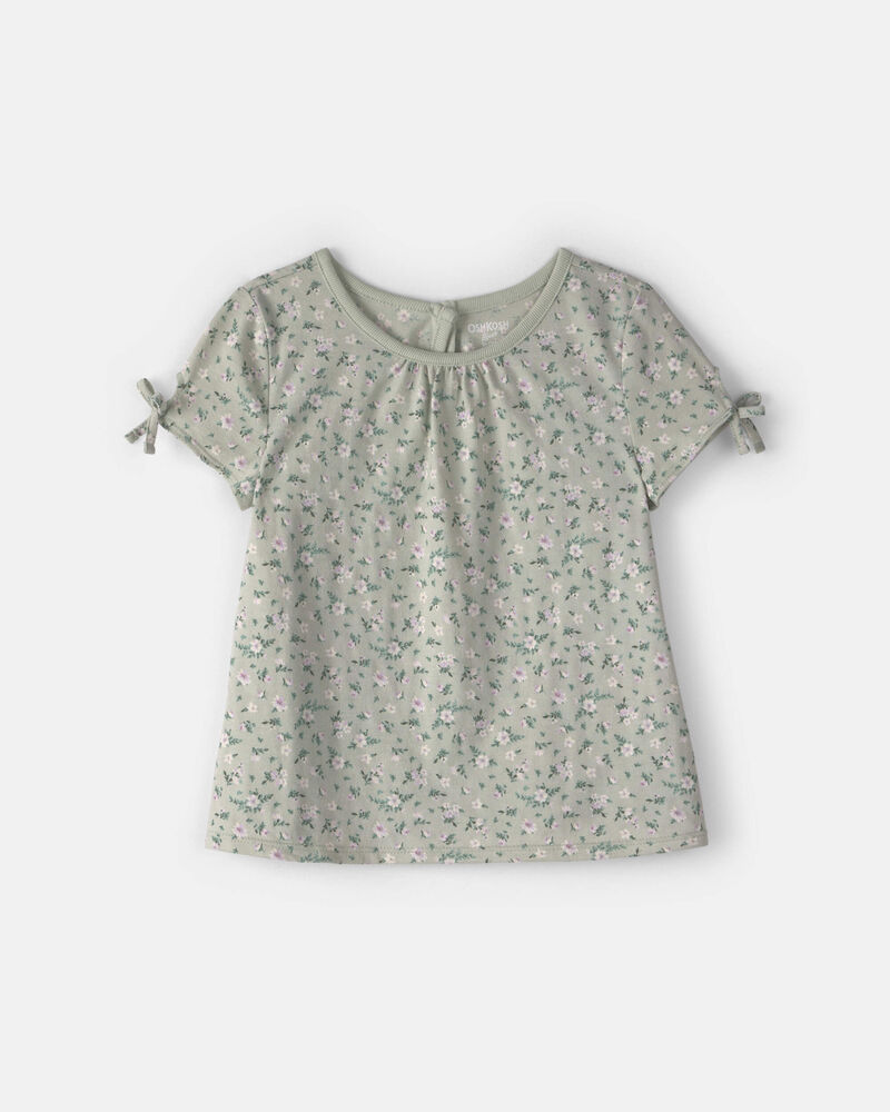 Toddler Girl Floral Puff-Sleeve Top - Green, image 1 of 3 slides
