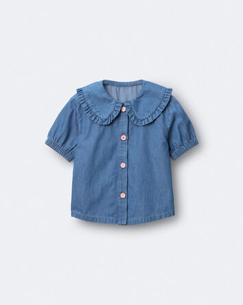 Toddler Girl Peter Pan Collar Top in Chambray, 