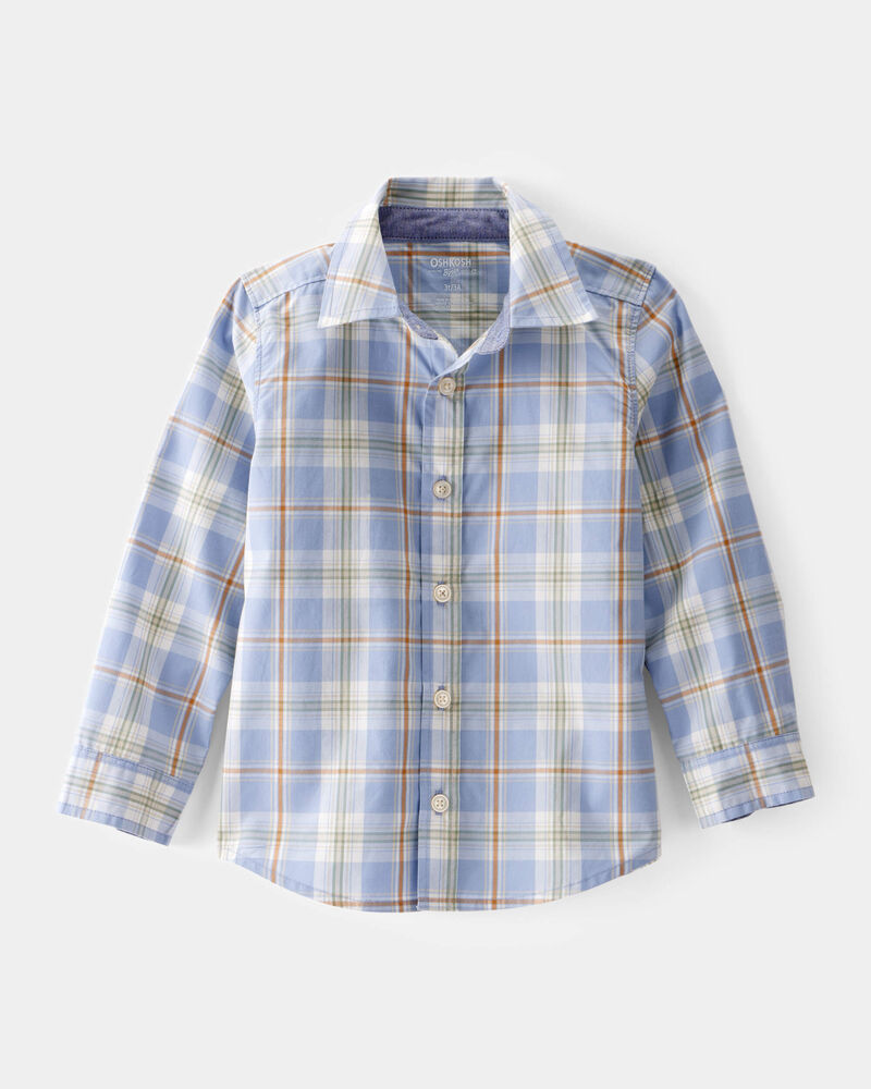 Toddler Poplin Plaid Button-Front Shirt  -Blue/Orange/White, image 1 of 4 slides