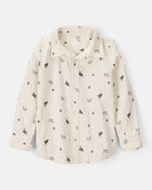 Boys Christmas Print Corduroy Long-Sleeve Button-Down Shirt - Ivory, image 1 of 3 slides