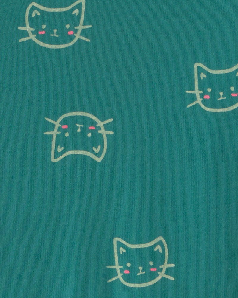 Filles - Robe manches longues &agrave; motif chat &ndash; Vert, image 3 sur 3 diapositives