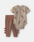 B&eacute;b&eacute; gar&ccedil;on - Ensemble 2 pi&egrave;ces cache-couche et pantalon &agrave; motif dinosaure &ndash; Brun, image 1 sur 2 diapositives
