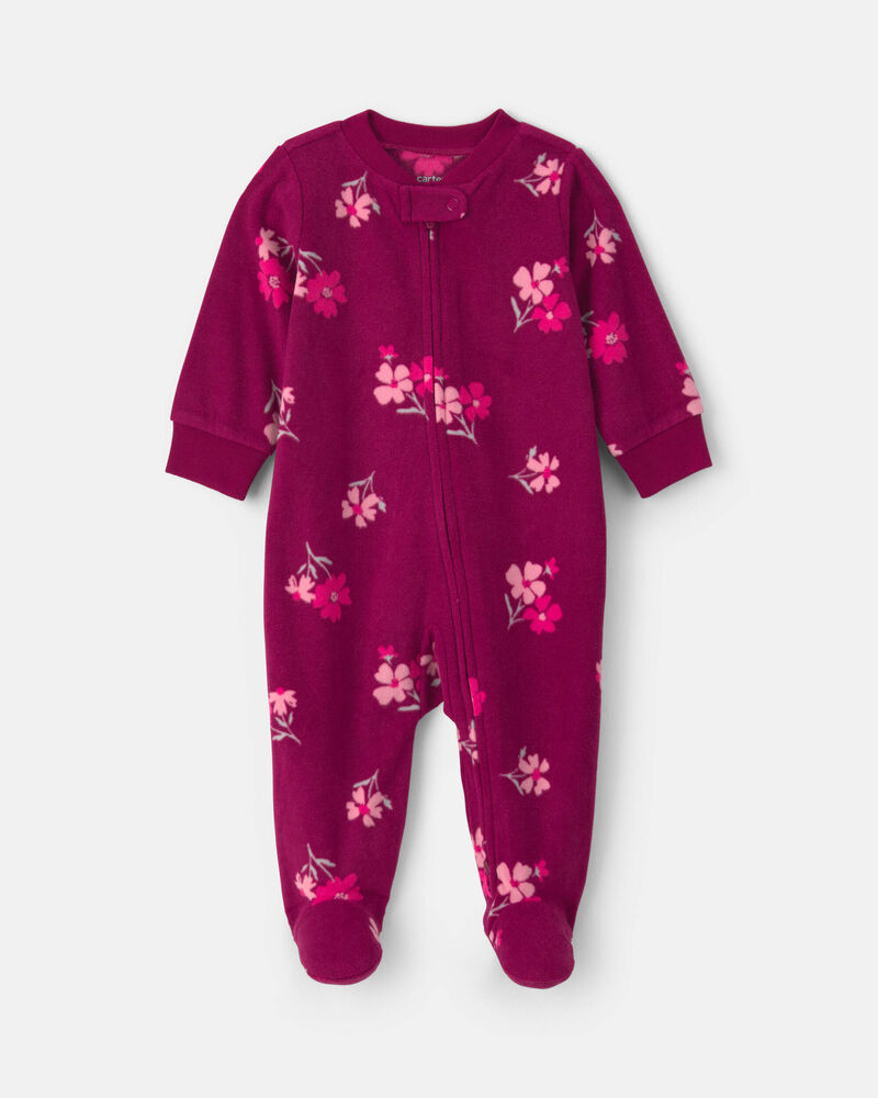 B&eacute;b&eacute; fille - Grenouill&egrave;re en molleton &agrave; fermeture &agrave; glissi&egrave;re double sens et motif floral - Mauve, image 1 sur 4 diapositives