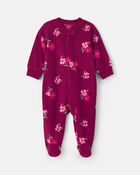 B&eacute;b&eacute; fille - Grenouill&egrave;re en molleton &agrave; fermeture &agrave; glissi&egrave;re double sens et motif floral - Mauve, image 1 sur 4 diapositives