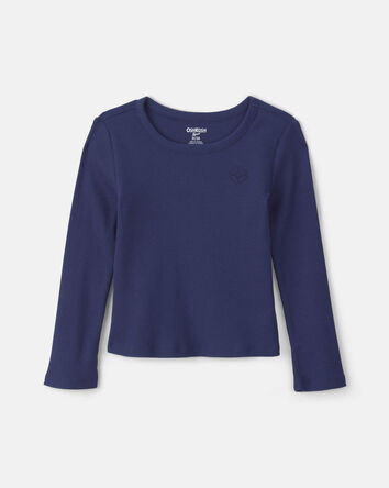 Toute-petite fille - Haut manches longues en tissu c&ocirc;tel&eacute; - Bleu marine, 