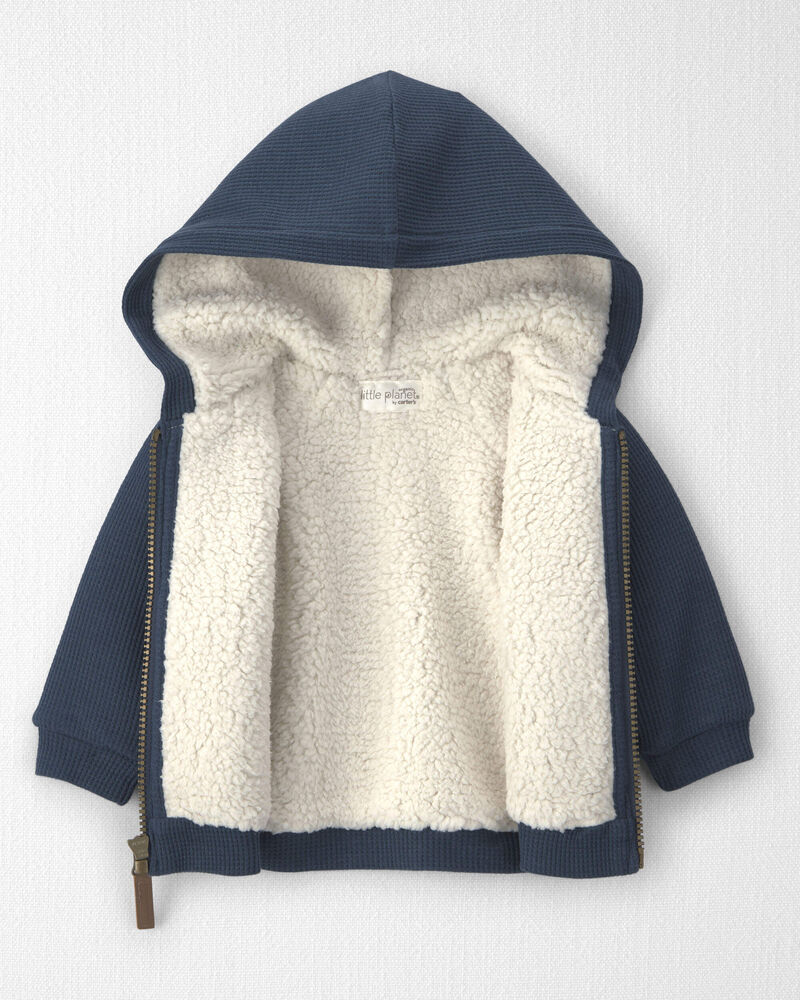 B&eacute;b&eacute; gar&ccedil;on - Blouson &agrave; capuchon en molleton teddy recycl&eacute; gaufr&eacute; fait avec du coton biologique, image 2 sur 4 diapositives