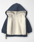 B&eacute;b&eacute; gar&ccedil;on - Blouson &agrave; capuchon en molleton teddy recycl&eacute; gaufr&eacute; fait avec du coton biologique, image 2 sur 4 diapositives