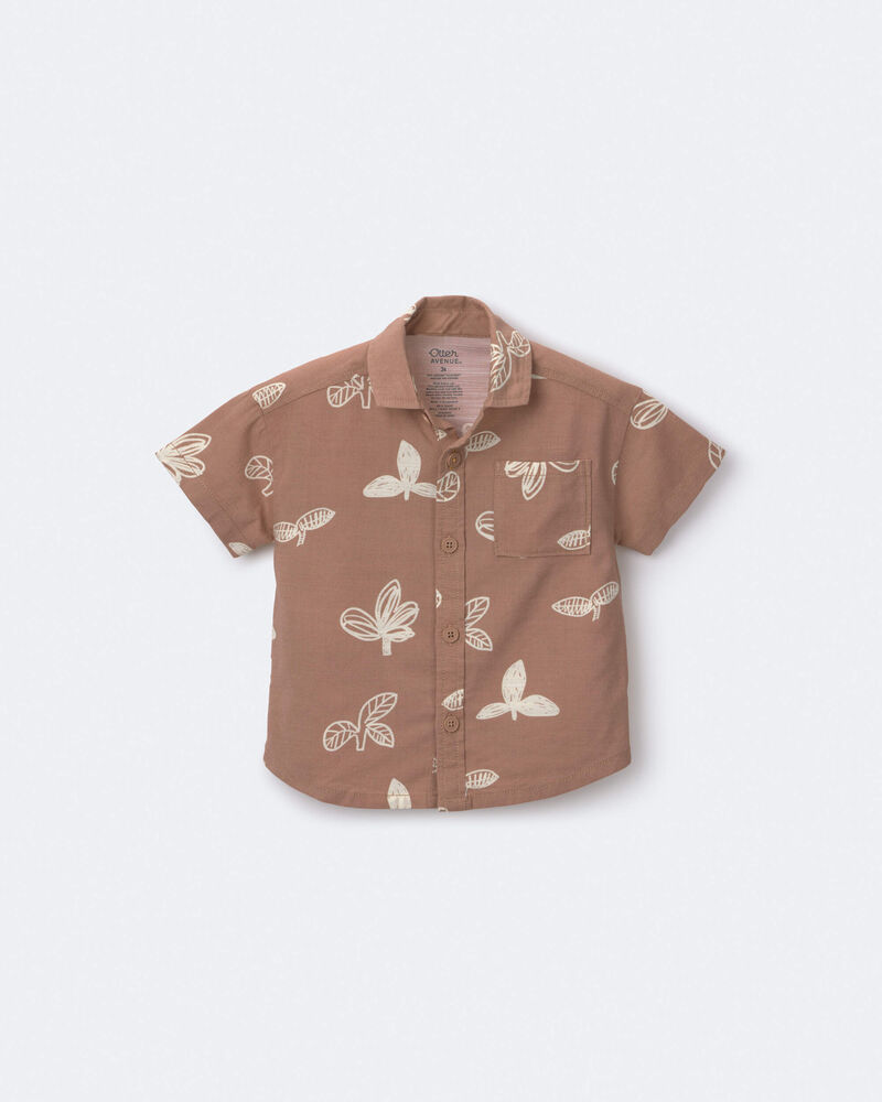 Toddler Boy Button-Down Short-Sleeve Shirt in Plant Print - Brown, image 2 of 5 slides