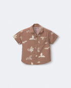 Toddler Boy Button-Down Short-Sleeve Shirt in Plant Print - Brown, image 2 of 5 slides