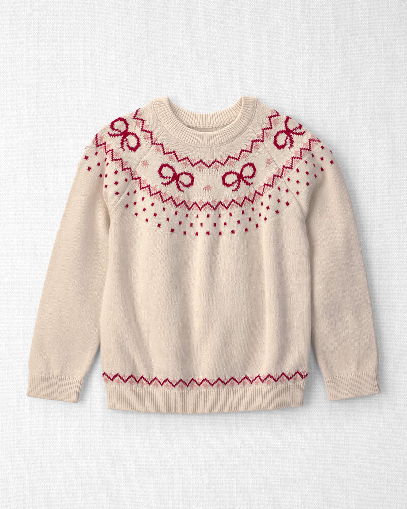 Girls Organic Cotton Fair Isle Sweater Knit Pullover, image 1 of 3 slides