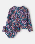 Toddler Girl 2-Piece Floral Long-Sleeve Rashguard Swimsuit Set, image 2 of 4 slides