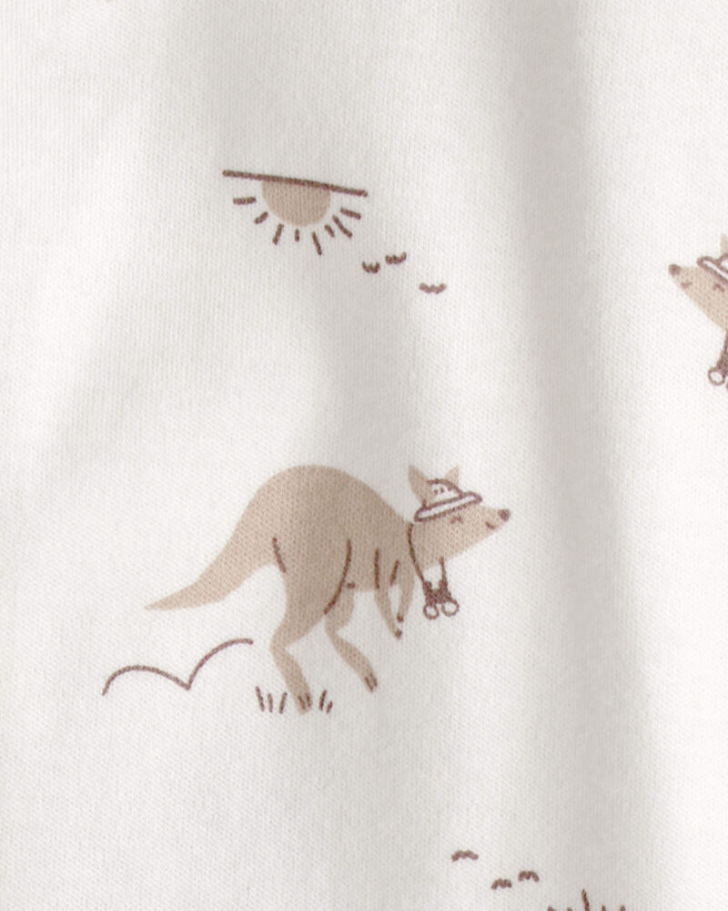 Baby Kangaroo 2-Way Zip 100% Cotton Sleeper - Cream, image 4 of 6 slides