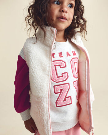 Toddler Girl Teddy Fleece Vest - Cream/Pink, 