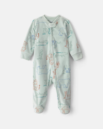 Baby Boy Safari Fleece 2-Way Zip Sleeper - Green, 