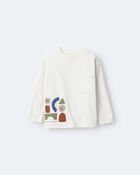 Toddler Long-Sleeve Pocket Relaxed Graphic Tee with Shapes - Cream, image 2 of 6 slides