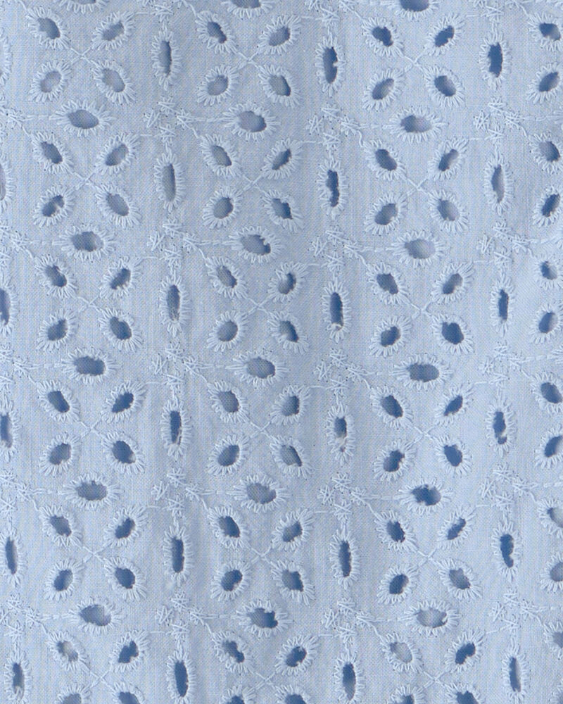 Toddler Girl 2-Piece Organic Cotton Top & Short Set in Blue Eyelet, image 4 of 5 slides