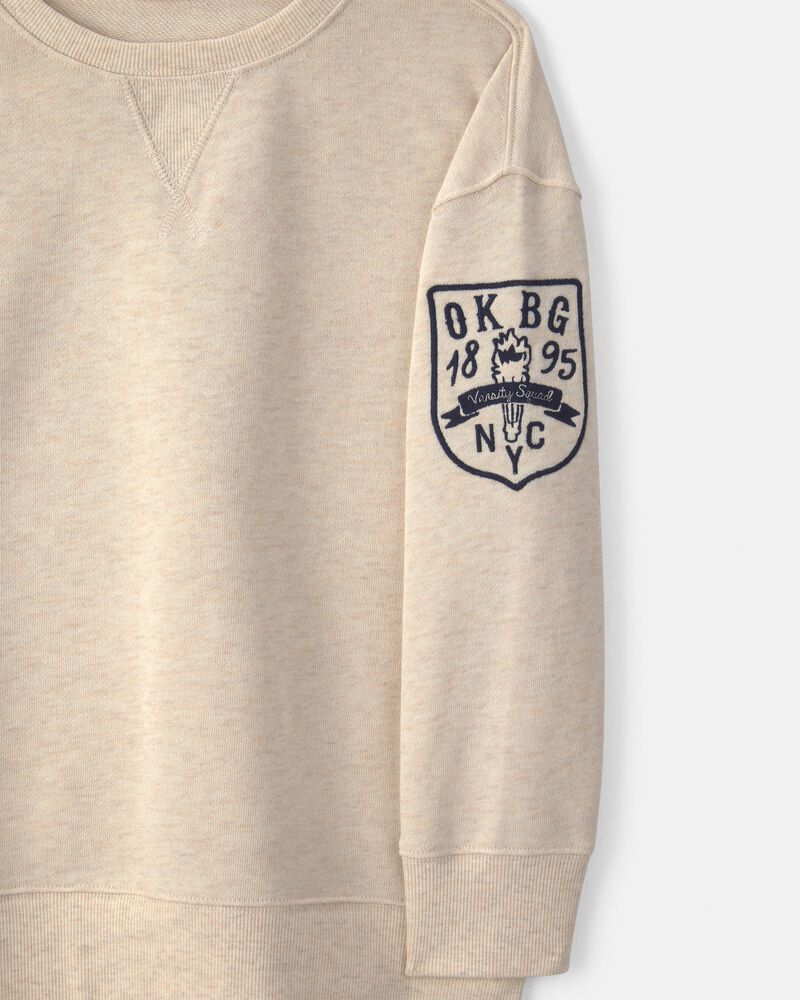 Boys Logo Patch French Terry Pullover Sweatshirt - Cream, image 2 of 5 slides