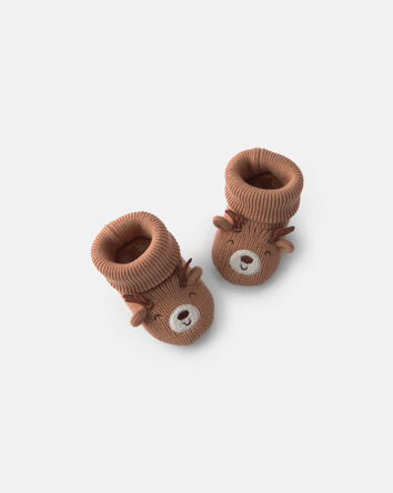 Baby Christmas Reindeer Booties - Brown, 