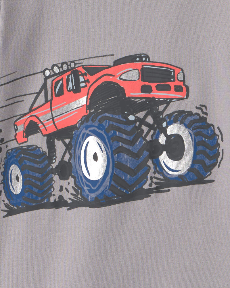 Boys 4-Piece Monster Truck 100% Cotton Snug Fit Pyjama Set - Grey, image 3 of 6 slides