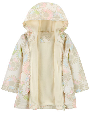 Fleece-Lined Floral Print Rain Jacket, 