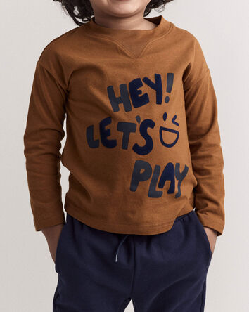Toddler Hey! Let's Play Long-Sleeve Graphic Tee - Cinnamon, 