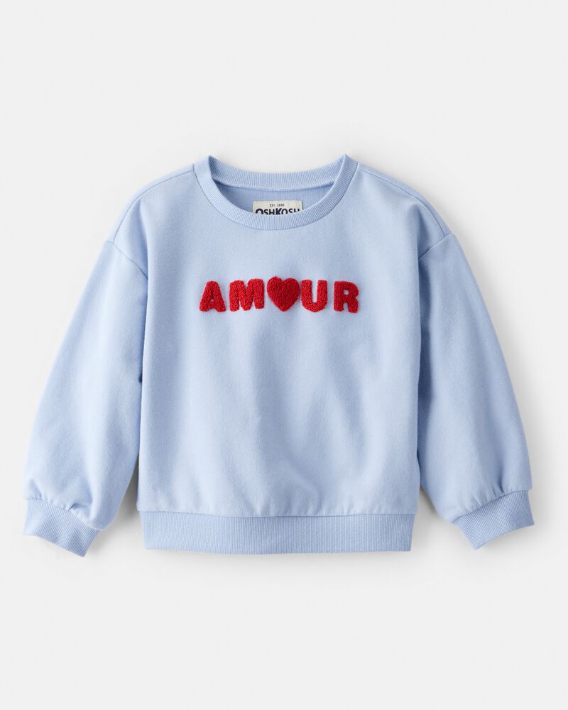 Toddler Girl Amour' Heart Cotton Pullover Sweatshirt - Blue, image 1 of 4 slides
