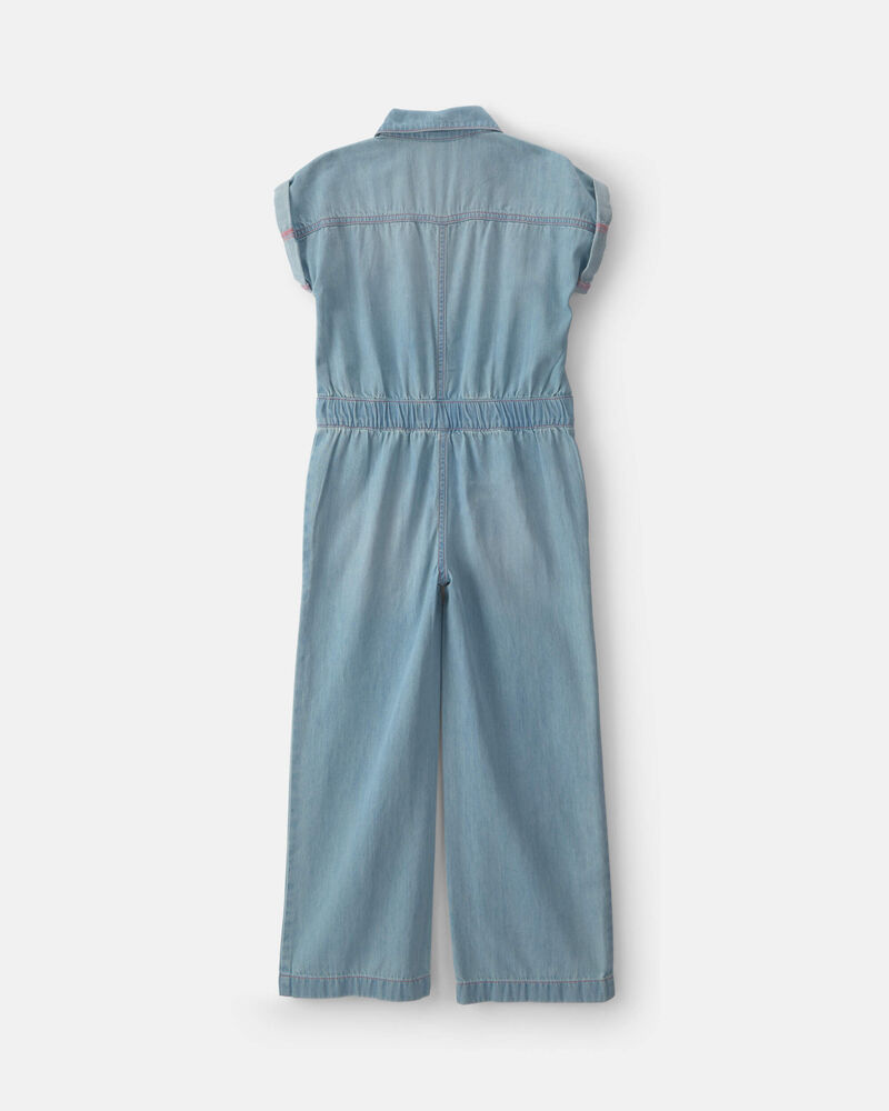 Girls Denim Short-Sleeve Jumpsuit - Light Wash, image 2 of 4 slides