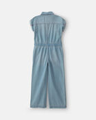 Girls Denim Short-Sleeve Jumpsuit - Light Wash, image 2 of 4 slides