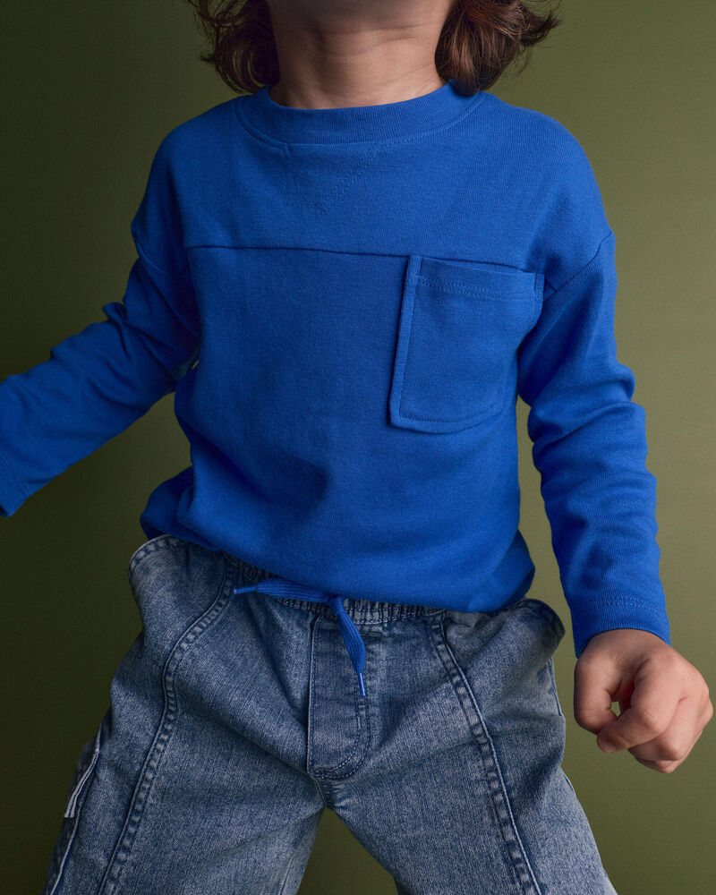 Toddler Ribbed Long-Sleeve Pocket Tee - Royal Blue, image 3 of 5 slides
