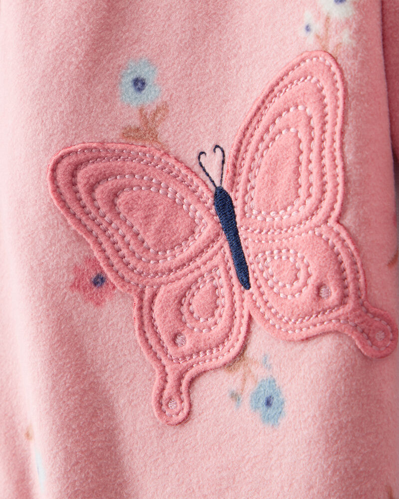 Baby Girl Butterfly & Floral Print Loose Fit Long-Sleeve 2-Way Zip 1-Piece Pyjamas - Pink, image 2 of 5 slides