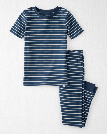 Kid Organic Cotton Pyjamas Set in Stripes-Blue, 