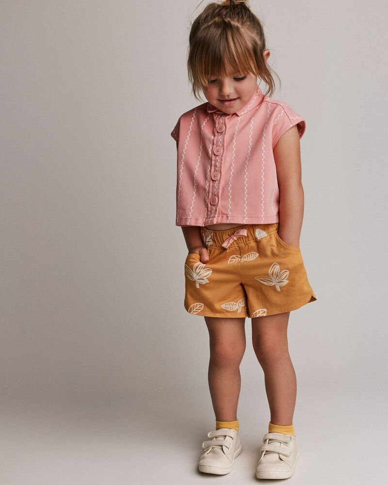 Toddler Girl Dolphin Hem Short in Plant Print - Mustard Yellow, image 4 of 6 slides