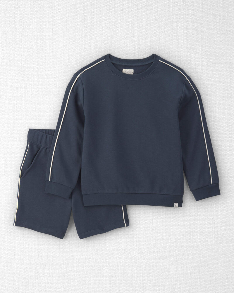 Jeune - Ensemble 2 pi&egrave;ces chandail et short en coton biologique - Bleu marine, image 1 sur 4 diapositives