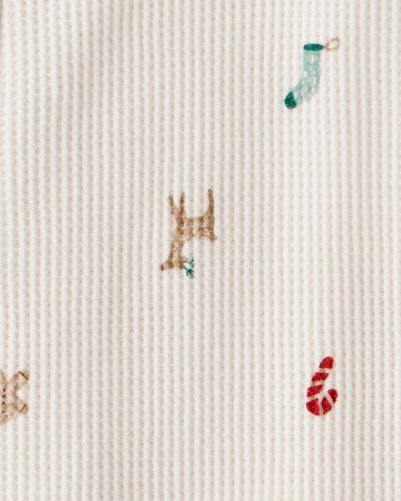 Baby Christmas Print Cotton Long-Sleeve Snug Fit 1-Piece pyjamas - White, image 3 of 4 slides