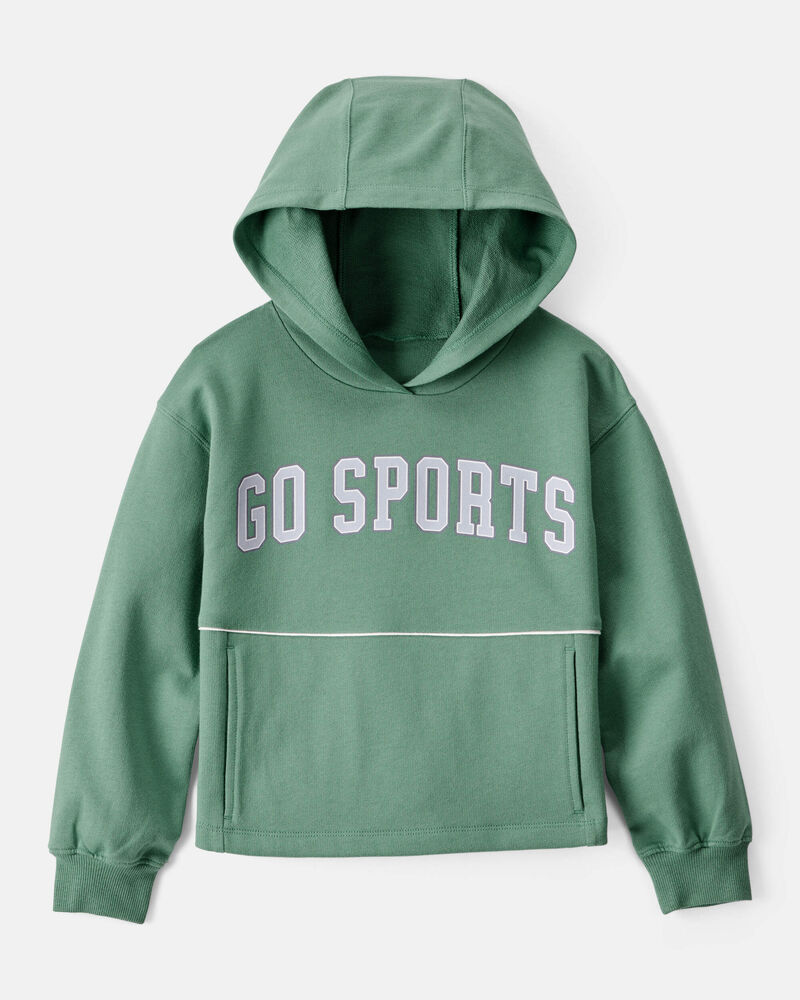 Girls Go Sports Cotton Long-Sleeve Hoodie - Green, image 1 of 4 slides