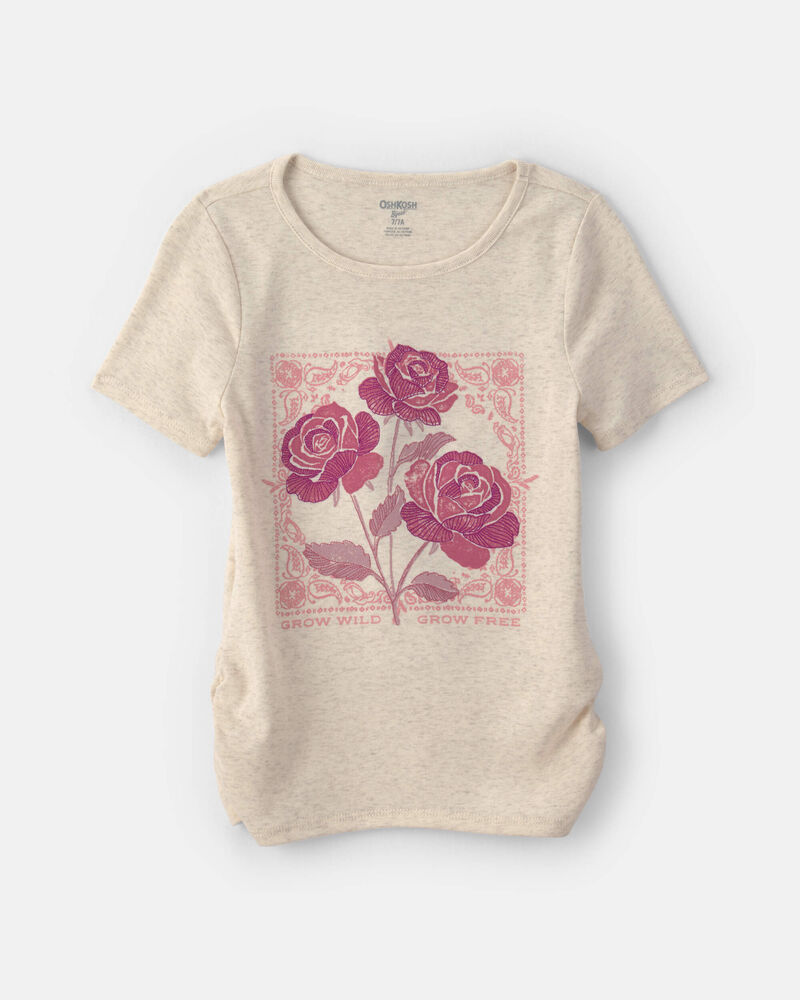 Girls 'Grow Wild Grow Free' Rose Floral Graphic Tee - Cream, image 1 of 7 slides