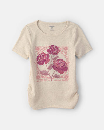 Girls 'Grow Wild Grow Free' Rose Floral Graphic Tee - Cream, 