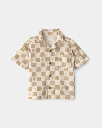 B&eacute;b&eacute; gar&ccedil;on - Chemise boutonn&eacute;e &agrave; manches courtes, motif cactus et carreaux - Beige, 