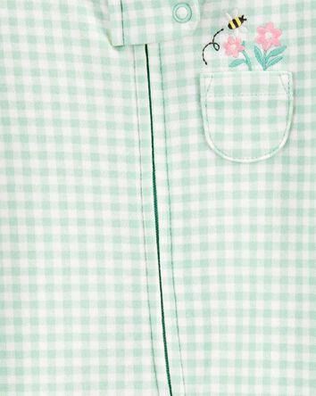 Baby Gingham 2-Way Zip Cotton Sleeper Pyjamas - Green, 