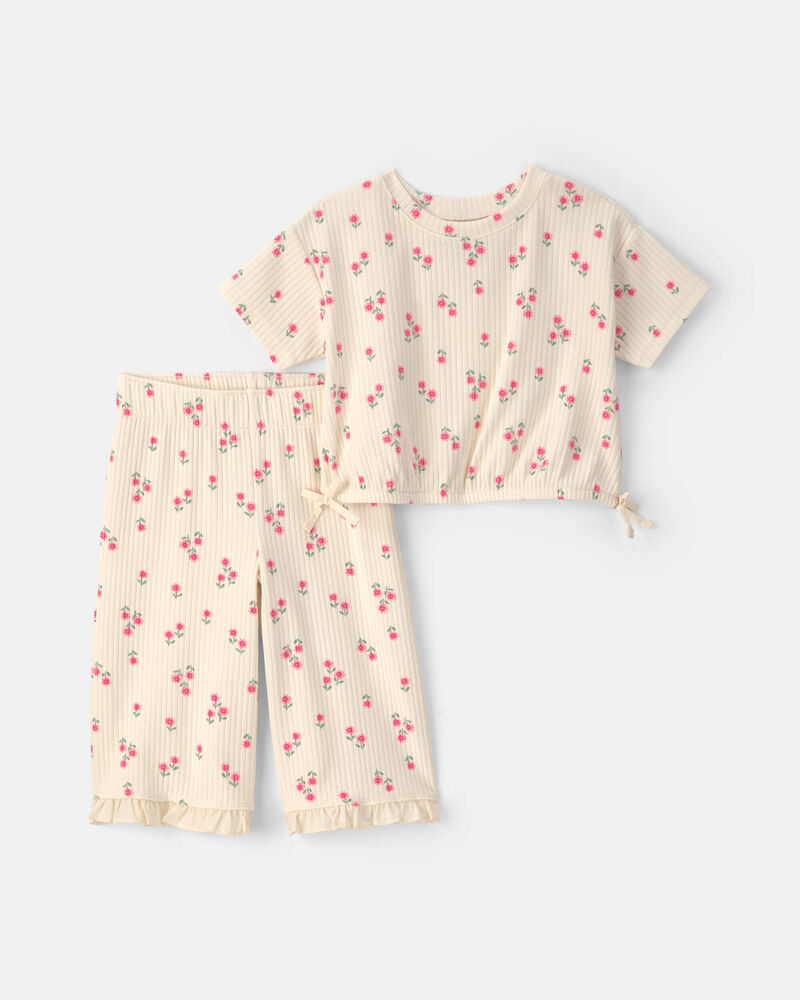 B&eacute;b&eacute; fille - Ensemble 2 pi&egrave;ces haut manches courtes et pantalon - Cr&egrave;me, image 1 sur 3 diapositives