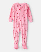 Baby Girl Peppermint Print Velour Long-Sleeve Loose Fit 1-Piece pyjamas - Pink, image 1 of 4 slides