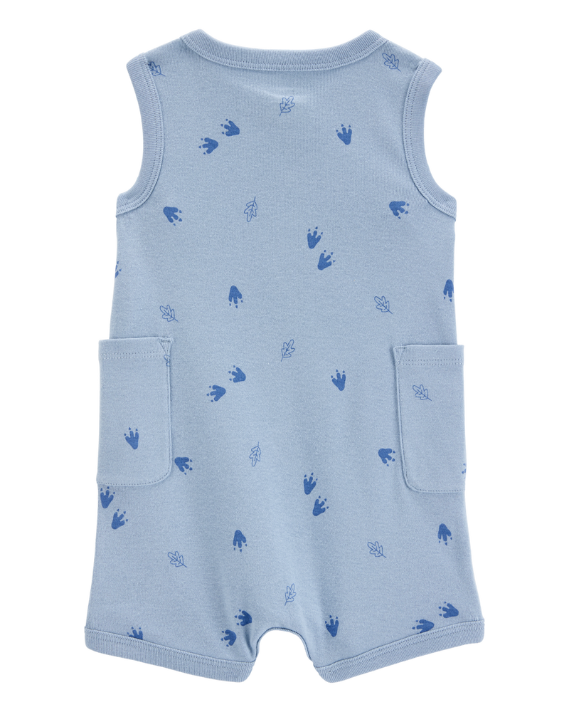 Baby Dinosaur Cotton Romper - Blue, image 2 of 4 slides