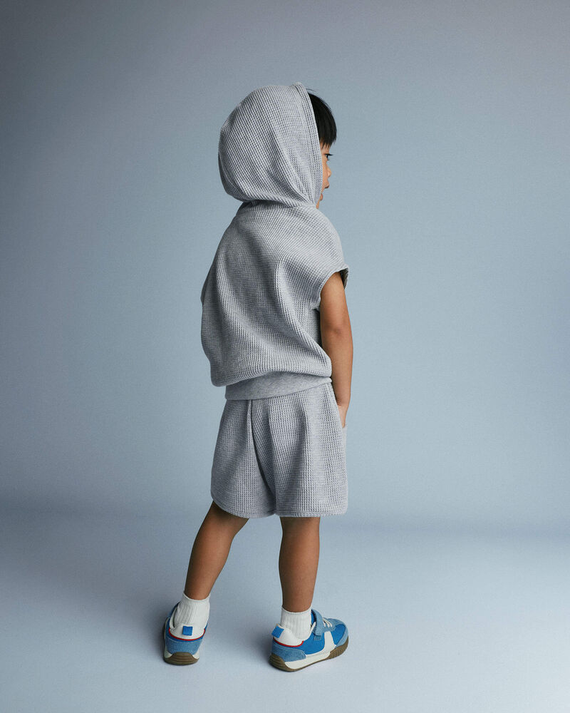 Toddler Waffle Knit Dolphin-Hem Short - Heather Grey, image 4 of 6 slides